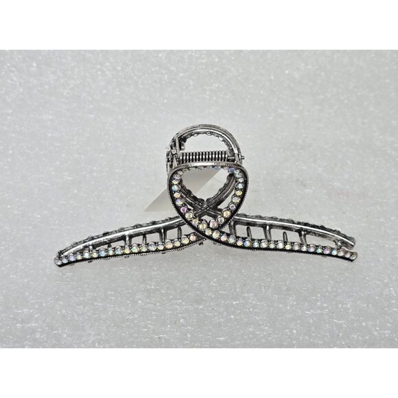 Rhinestone Embellished Silver Tone Metal Hair Claw Clip Decorative Loop Design - Picture 1 of 3